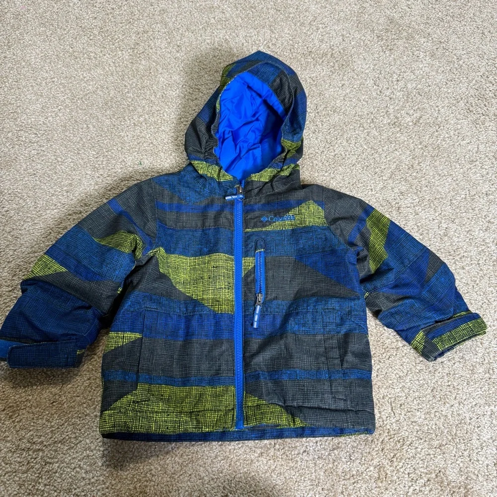 Columbia Kids Toddler Boy Omni-Heat Blue Green Insulated Hooded Coat Snow 2T‎
